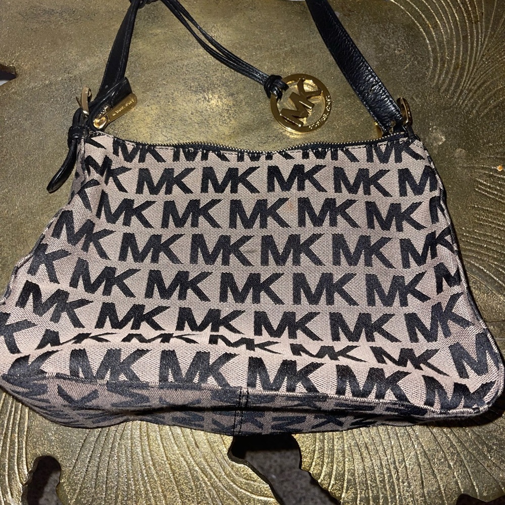Michael Kors Black and Brown Logo Shoulder Bag